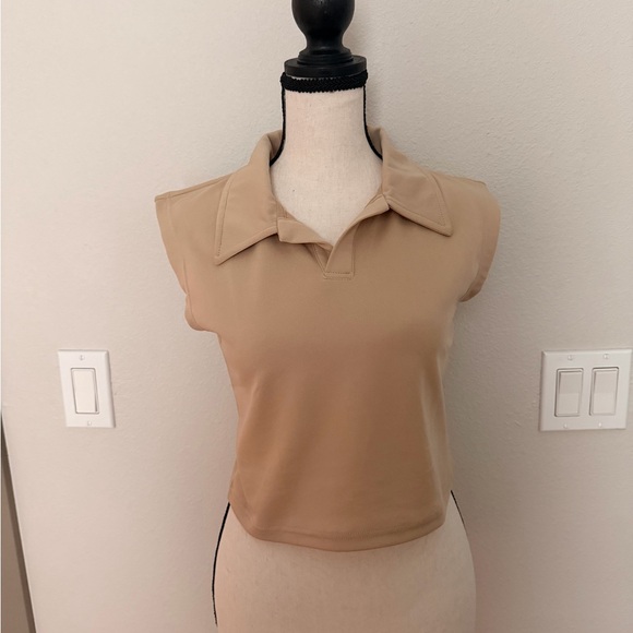 Stylish Tan Sleeveless Crop Top - Picture 1 of 1